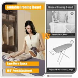 180° Extendable ,Folding Table Ironing Board, Medium Size, Cabinet Drawer in Cupboard, Storage, Removable Fabric Cover, Grey