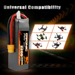 Ovonic 120C 4S 2200mAh 14.8V High-Rate LiPo Battery with XT60 Connector for RC FPV Racing Drone/Heli/Car 2 Pack