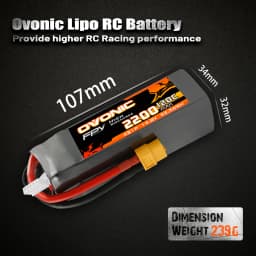 Ovonic 120C 4S 2200mAh 14.8V High-Rate LiPo Battery with XT60 Connector for RC FPV Racing Drone/Heli/Car 2 Pack