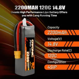 Ovonic 120C 4S 2200mAh 14.8V High-Rate LiPo Battery with XT60 Connector for RC FPV Racing Drone/Heli/Car 2 Pack