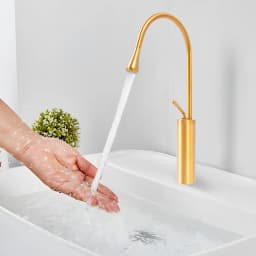 360 Degree Swivel Brass Gold Water Faucet Deck Mount, Modern Rotatable Bathroom Faucet with 2* Water Hoses