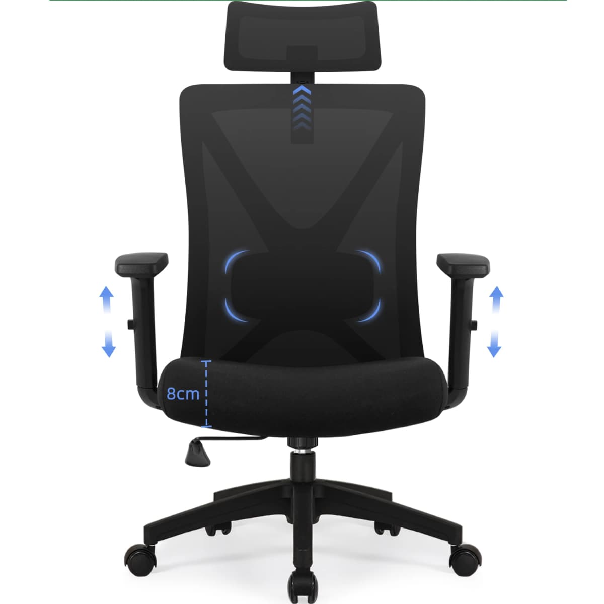 AUTHMIC Ergonomic Office Chair Mesh Back, 5D Lumbar Support, Reclining 90–135°, Adjustable Armrest & Headrest for Home Office