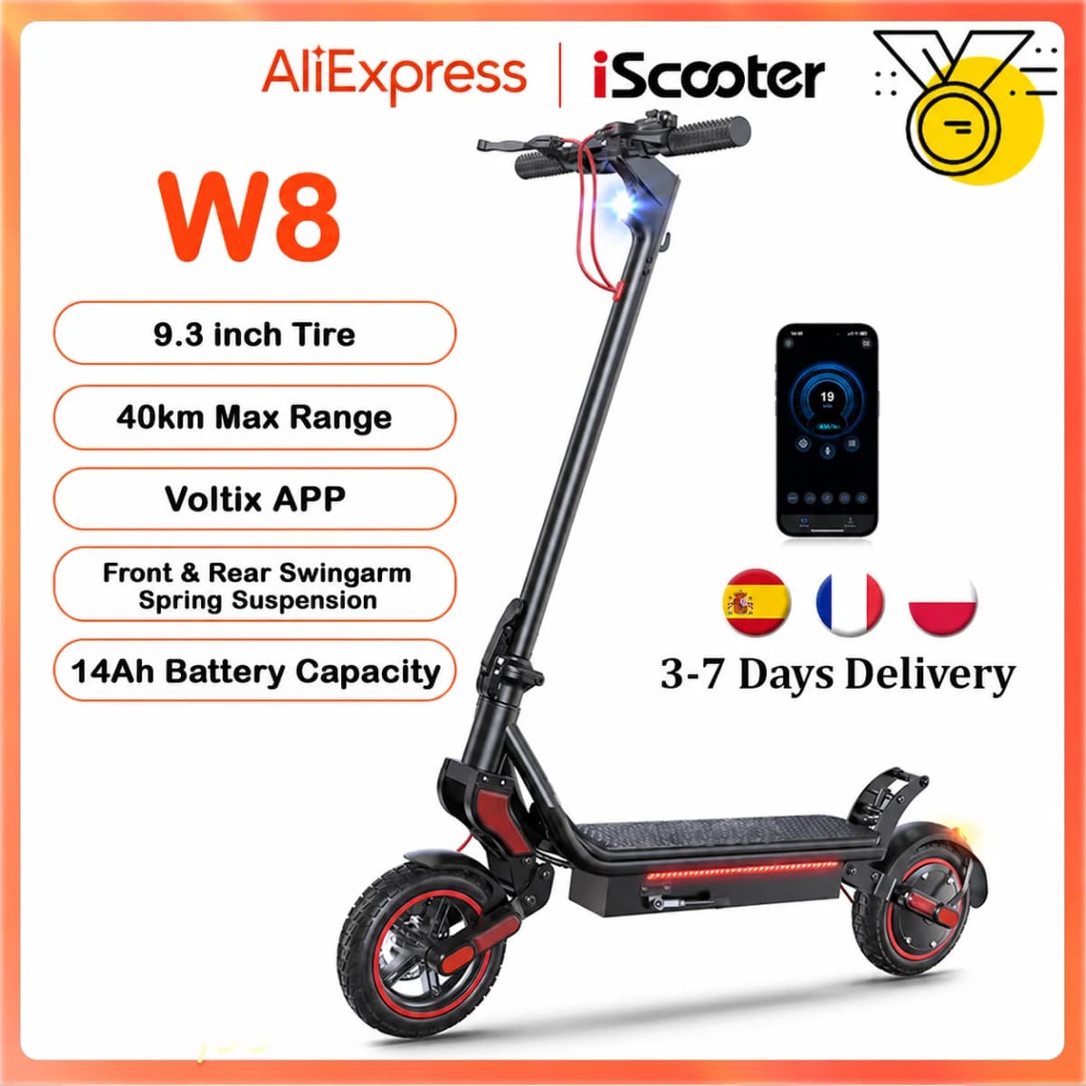 W8 Electric Scooter 9.3 inch 48V14Ah Dual Suspension 30-40km Range Electric Scooters Off Road Tires With APP E Scooters