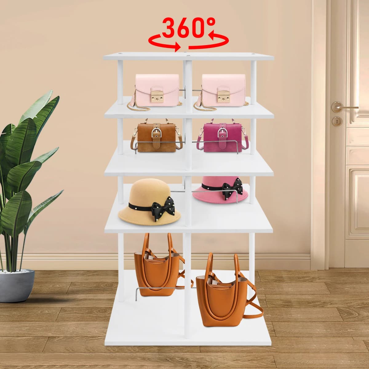4-tier Rotating Storage Rack Organizer Display Tower for Home Stores Shoes Toys Bags Plants