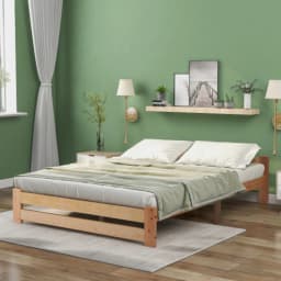 Solid solid wood bed futon bed solid wood natural bed with headboard and slatted frame, natural (200x140cm)
