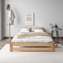 Solid solid wood bed futon bed solid wood natural bed with headboard and slatted frame, natural (200x140cm)