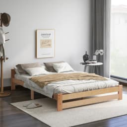 Solid solid wood bed futon bed solid wood natural bed with headboard and slatted frame, natural (200x140cm)