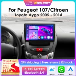 Snapdragon 8Core Android 14 Car Radio For Peugeot 107 Toyota Aygo Citroen C1 2005 - 2014 wireless CarPlay Android Auto 4G BT5.4