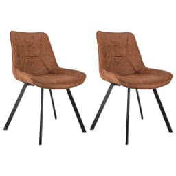 Set of 2 Modern Faux Leather Dining Chair with Metal legs-Brown, for office/living room, 75 × 45 × 57 cm