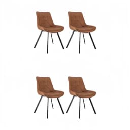 Set of 2 Modern Faux Leather Dining Chair with Metal legs-Brown, for office/living room, 75 × 45 × 57 cm