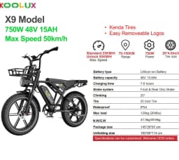 KOOLUX X9 Pro Adult Electric Bicycle Men's E-City ebike City 750W 48V 31.2Ah Battery 20" Fat Tire Electric Bike