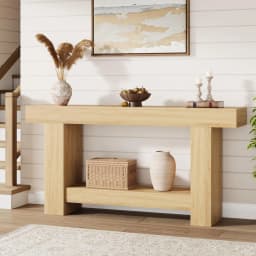 120cm/160cm Long Farmhouse Wooden Console Table 2-Tier Large Sofa Table with Storage for Living Room Entryway Entry Hallway