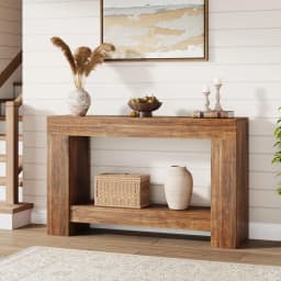 120cm/160cm Long Farmhouse Wooden Console Table 2-Tier Large Sofa Table with Storage for Living Room Entryway Entry Hallway