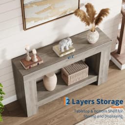 120cm/160cm Long Farmhouse Wooden Console Table 2-Tier Large Sofa Table with Storage for Living Room Entryway Entry Hallway