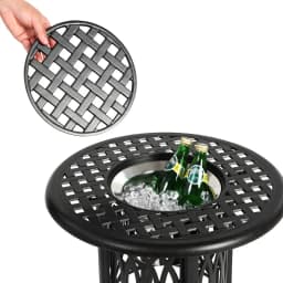 Outdoor Aluminum Table with Ice Bucket,Patio Side Table, Aluminum End Table with Adjustable Footpads, Outdoor Small Coffee Table