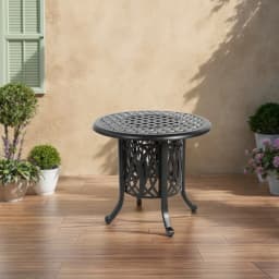 Outdoor Aluminum Table with Ice Bucket,Patio Side Table, Aluminum End Table with Adjustable Footpads, Outdoor Small Coffee Table