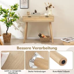Rattan Console Table, Entrance Table Made of Wood with Drawer, Hallway Table in Boho Style, Side Table for Hallway, Living Room