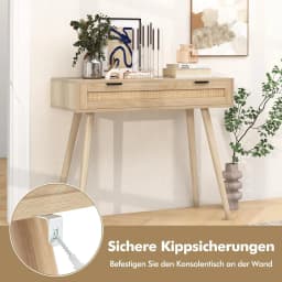 Rattan Console Table, Entrance Table Made of Wood with Drawer, Hallway Table in Boho Style, Side Table for Hallway, Living Room