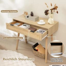 Rattan Console Table, Entrance Table Made of Wood with Drawer, Hallway Table in Boho Style, Side Table for Hallway, Living Room