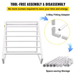 SucceBuy Pool Towel Rack 8 Bar Freestanding Outdoor PVC Triangular Poolside Storage Organizer Include 8 Towel Clips Mesh Bag