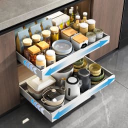 Non-Perforated Retractable Storage Rack Adjustable Pull-Out Shelves Sink Storage Drawer Rack Sliding Out Cabinets Organizer