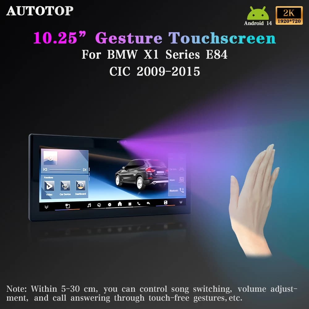 AUTOTOP 10.25" Android 14 1920*720P Car Air Gesture Touchscreen For BMW X1 E84 2009-2015,Apple Carplay Android Auto,GPS 4G WIFI