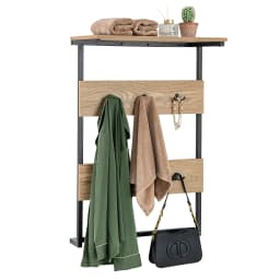 Wall wardrobe with storage, wall shelf with 6 hooks, industrial metal frame wardrobe bar, dresses Rod wardrobe panel