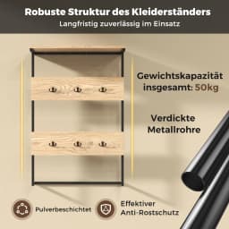 Wall wardrobe with storage, wall shelf with 6 hooks, industrial metal frame wardrobe bar, dresses Rod wardrobe panel