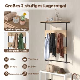 Wall wardrobe with storage, wall shelf with 6 hooks, industrial metal frame wardrobe bar, dresses Rod wardrobe panel
