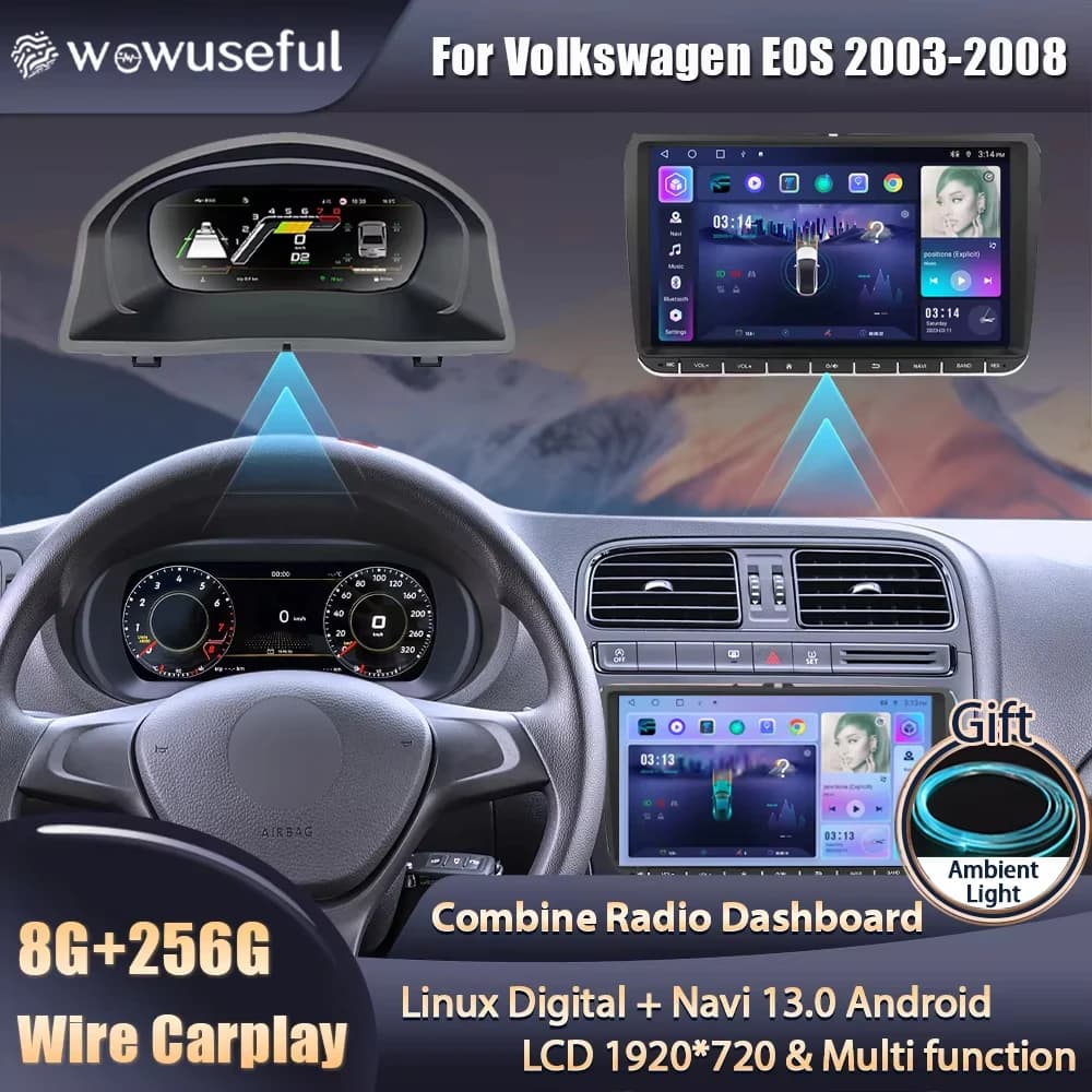 Wowuseful 10.25 Lcd Digital Dashboard Cluster For VW EOS 2003-2008 Years Paneel Cockpit Android player Maps Navigation Radio