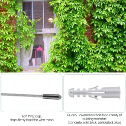 Climbing plant support, 16m stainless steel rope suspension kit, with 3mm stainless steel cable and 12 tensioners(16m)