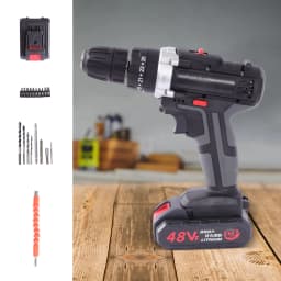 Electric Rotary Hammer Drill Brushed Motor 48VF Battery Powered 25-28Nm with 2 Batteries And 1 Charger for Drilling Work