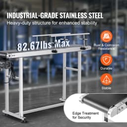 SucceBuy PVC Belt Conveyor Table Double Guardrail Stainless Steel Motorized Adjustable Speed for Factory Inkjet Coding Powered