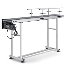 SucceBuy PVC Belt Conveyor Table Double Guardrail Stainless Steel Motorized Adjustable Speed for Factory Inkjet Coding Powered