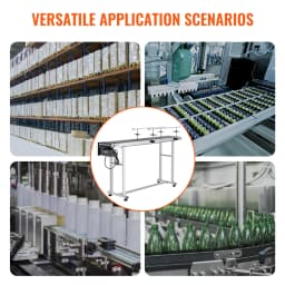 SucceBuy PVC Belt Conveyor Table Double Guardrail Stainless Steel Motorized Adjustable Speed for Factory Inkjet Coding Powered