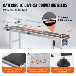 SucceBuy PVC Belt Conveyor Table Double Guardrail Stainless Steel Motorized Adjustable Speed for Factory Inkjet Coding Powered