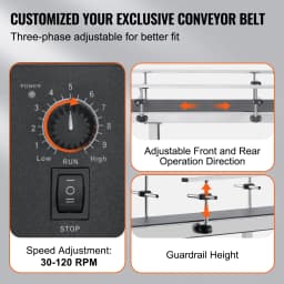 SucceBuy PVC Belt Conveyor Table Double Guardrail Stainless Steel Motorized Adjustable Speed for Factory Inkjet Coding Powered