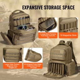 SucceBuy Tactical Range Backpack 2/6 Pistols Gun Backpack with Independent Pistol Bags and Magazines Pistol Backpack for Outdoor