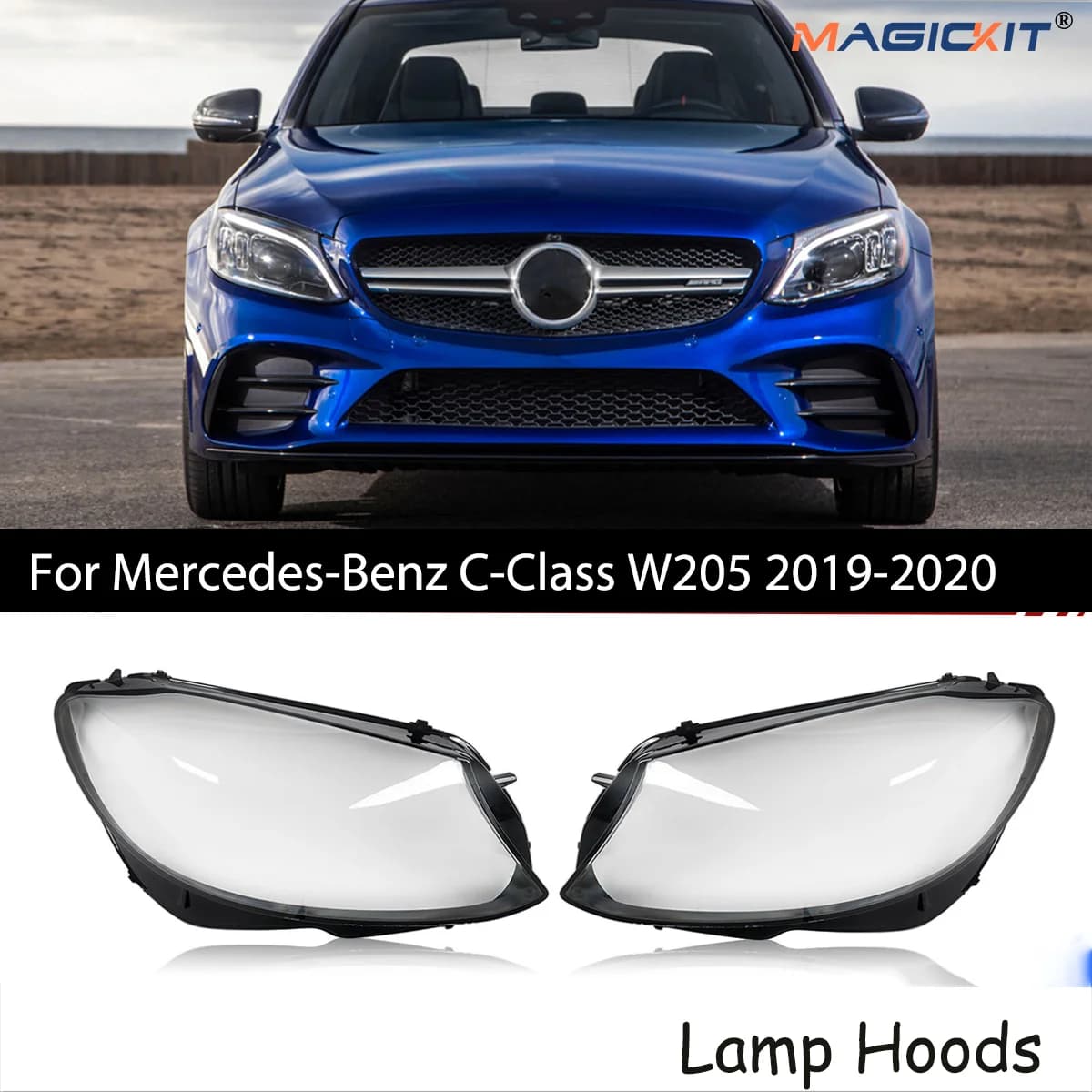 MAGICKIT Left & Right Side Headlight Cover Lens Cover For Mercedes-Benz C-Class W205 2019-2020 Car Accessories Polycarbonate