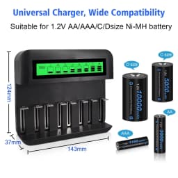 CITYORK 1.2V D Battery 10000 mAh LR20 R20 NIMH + LCD Smart Charger for AA AAA C D 9V Batteries