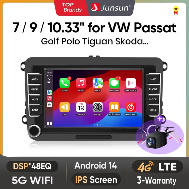 Junsun 2Din Wireless CarPlay for Apple Android Auto Car Radio Multimedia Player For VW Volkswagen Skoda Octavia PASSAT B6 GOLF