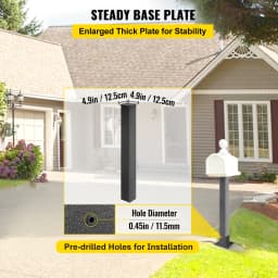 SucceBuy 27"/43" Solid Mailbox Post Stand Steel Letter Box Post Granite Powder-Coated Steel With Drain Hole Outdoor For Roadside