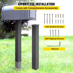 SucceBuy 27"/43" Solid Mailbox Post Stand Steel Letter Box Post Granite Powder-Coated Steel With Drain Hole Outdoor For Roadside