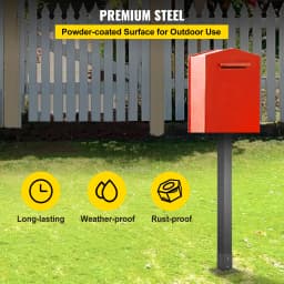 SucceBuy 27"/43" Solid Mailbox Post Stand Steel Letter Box Post Granite Powder-Coated Steel With Drain Hole Outdoor For Roadside