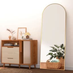 CASSILANDO Arched Full Length Mirror 162*53cm, Floor Standing Mirror, Unique Vertical Mirror, Gold Metal Frame Mirror