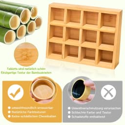 Natural Bamboo Spice Rack With 12 120ml Glass Spice Jars, With Bamboo Lids And Diy Labels, Easy To Move Spice Storage