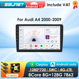 OSSURET CarPlay Android Auto Car Radio For Audi A4 B8 2000-2009 Car Multimedia Player Navi GPS 2din 4G intelligent autoradio RDS