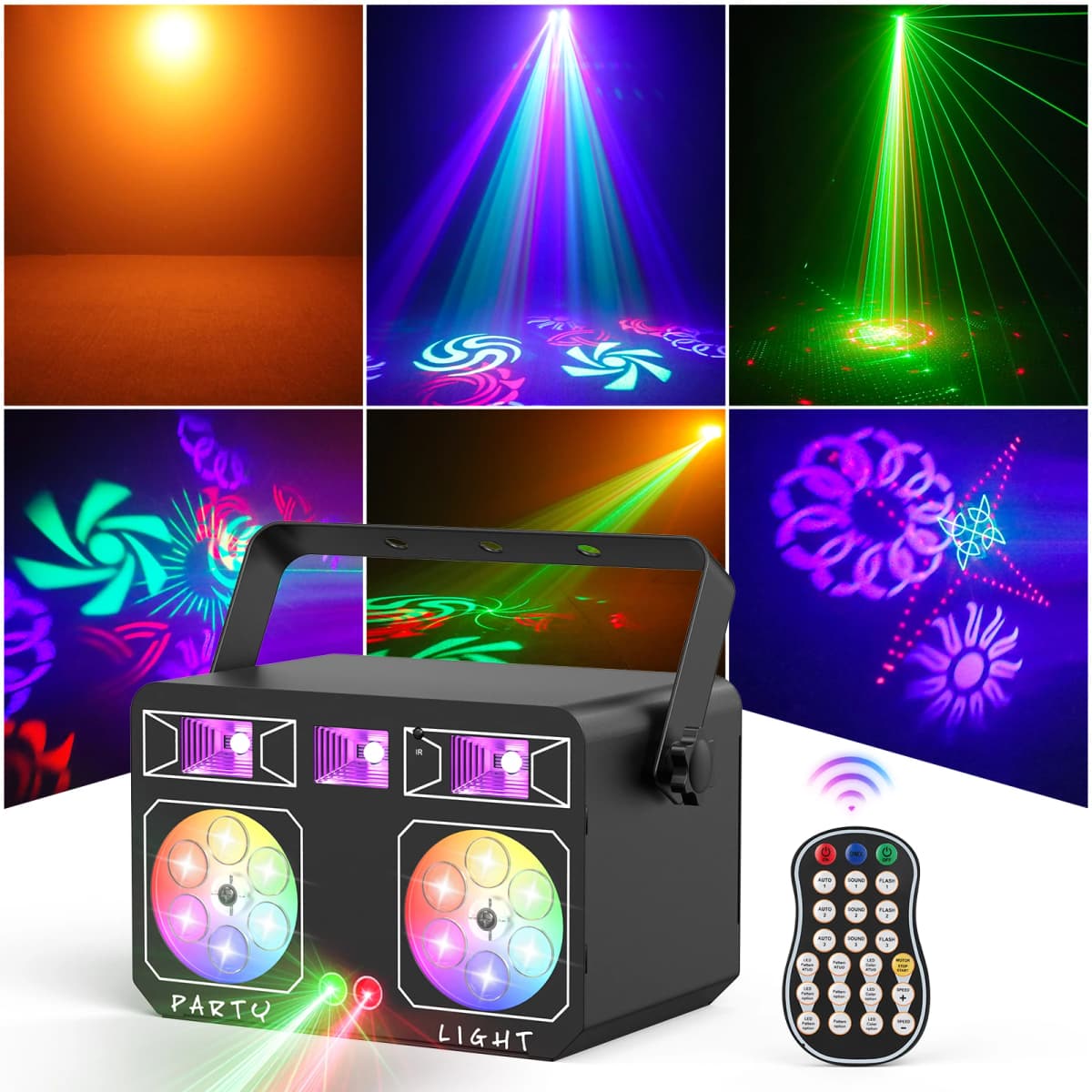 U'King 24W LED Party Light 4IN1 Mixed Effect Light RGBW Colorful Patterns Strobe Laser Light DMX Stage Light for DJ Disco Club