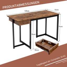 Desk with drawer, 120x55x75 cm, computer table small, office Table Office table Wood PC table