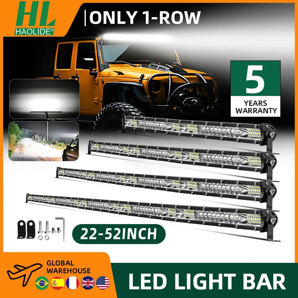 HAOLIDE Slim LED Light Bar Single Row 12" 22" 32" 42" 52" inch Led Work Light 12V 24V For SUV 4X4 Offroad Tractor ATV Lada Niva